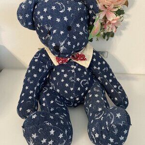 Sugar Loaf Bear Plush Blue White Stars Saturn Moon 16" Patriotic Rare Sits NWT‎